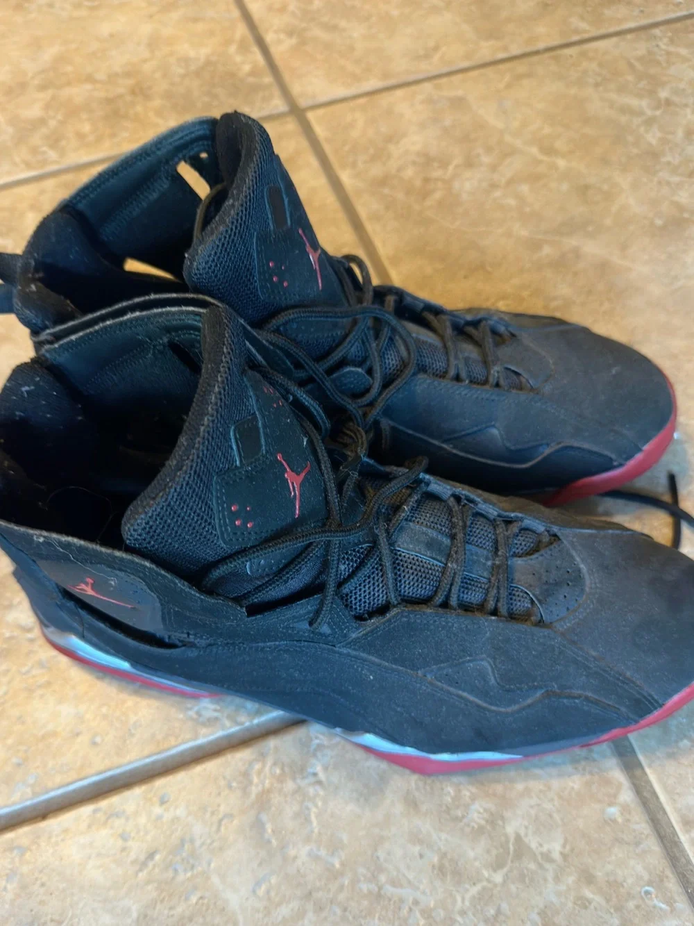 Jordan Black and Red Men's High-Top Sneakers